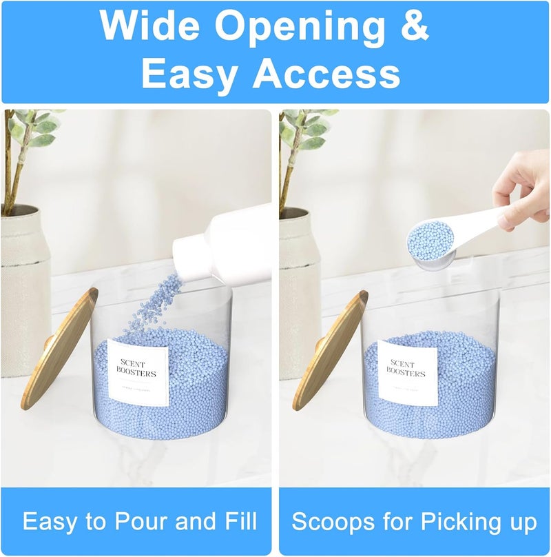 AIKAMI 3+1 Pack Laundry Pods Containers & Dryer Sheet Holder & Laundry Detergent Dispenser, Laundry Room Organization and Storage Jars with Lids, Labels and Scoops for Scent Booster, Powder, Pods - Image 5